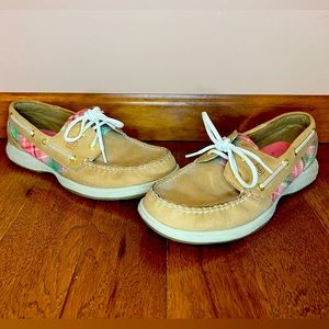 Sperry tan boat shoes pink plaid top siders size 9 M
